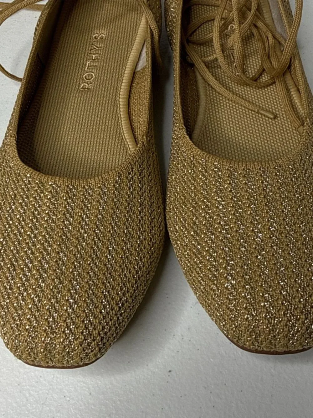 Rothys Gold Metallic Lace Up Ballet Flats Size 9.5